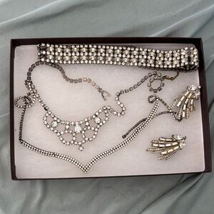 Crystal Statement Necklace and Earring Set - Silver Rhinestone Jewelry